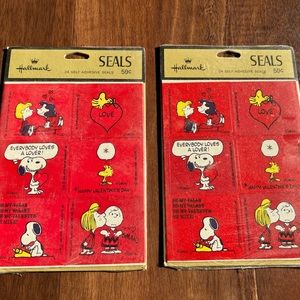 Hallmark Snoopy Woodstock Vintage Seals Stickers Valentine’s Day Red Lot Of 2